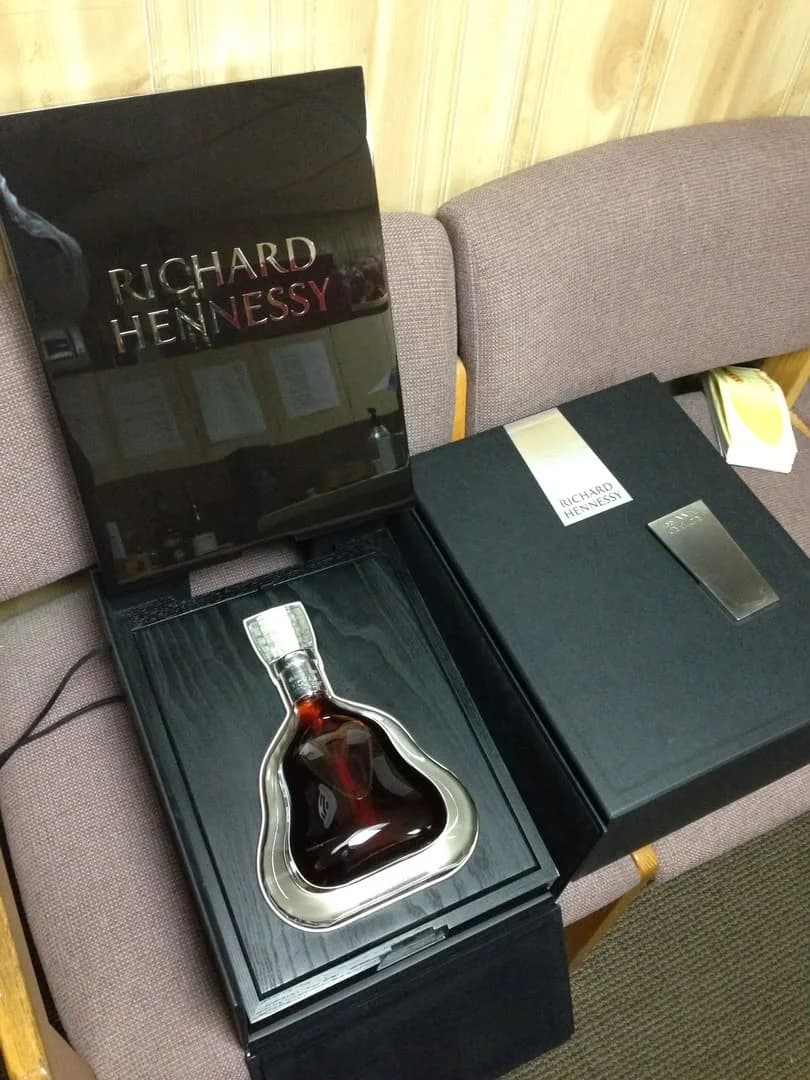 Richard Hennessy decanter in its open black presentation box
